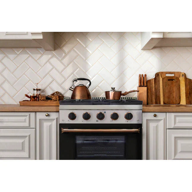 Kucht Signature 30" Pro-Style Dual Fuel Range in Stainless Steel with White Oven Door & Gold Handle KDF302-W-GOLD