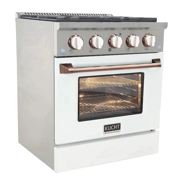 Kucht Signature 30" Pro-Style Dual Fuel Range in White Oven Door & Rose Gold KDF302-W-ROSE