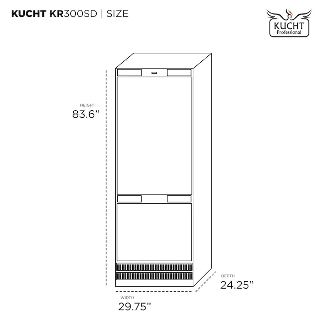 Kucht 30-Inch 17 Cu. Ft. Built-In Refrigerator in Stainless Steel KR300SD, K30SSP, K30SSH