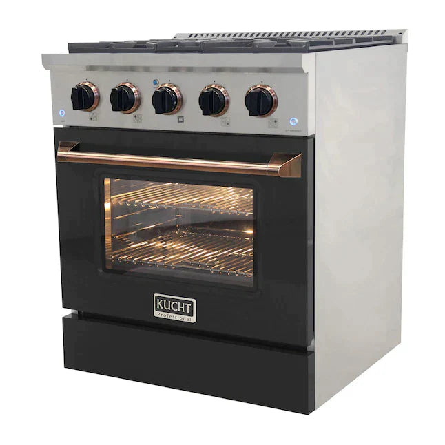 Kucht Signature 30-Inch Pro-Style Dual Fuel Range in Stainless Steel with Black Oven Door & Gold Handle KDF302-K-GOLD