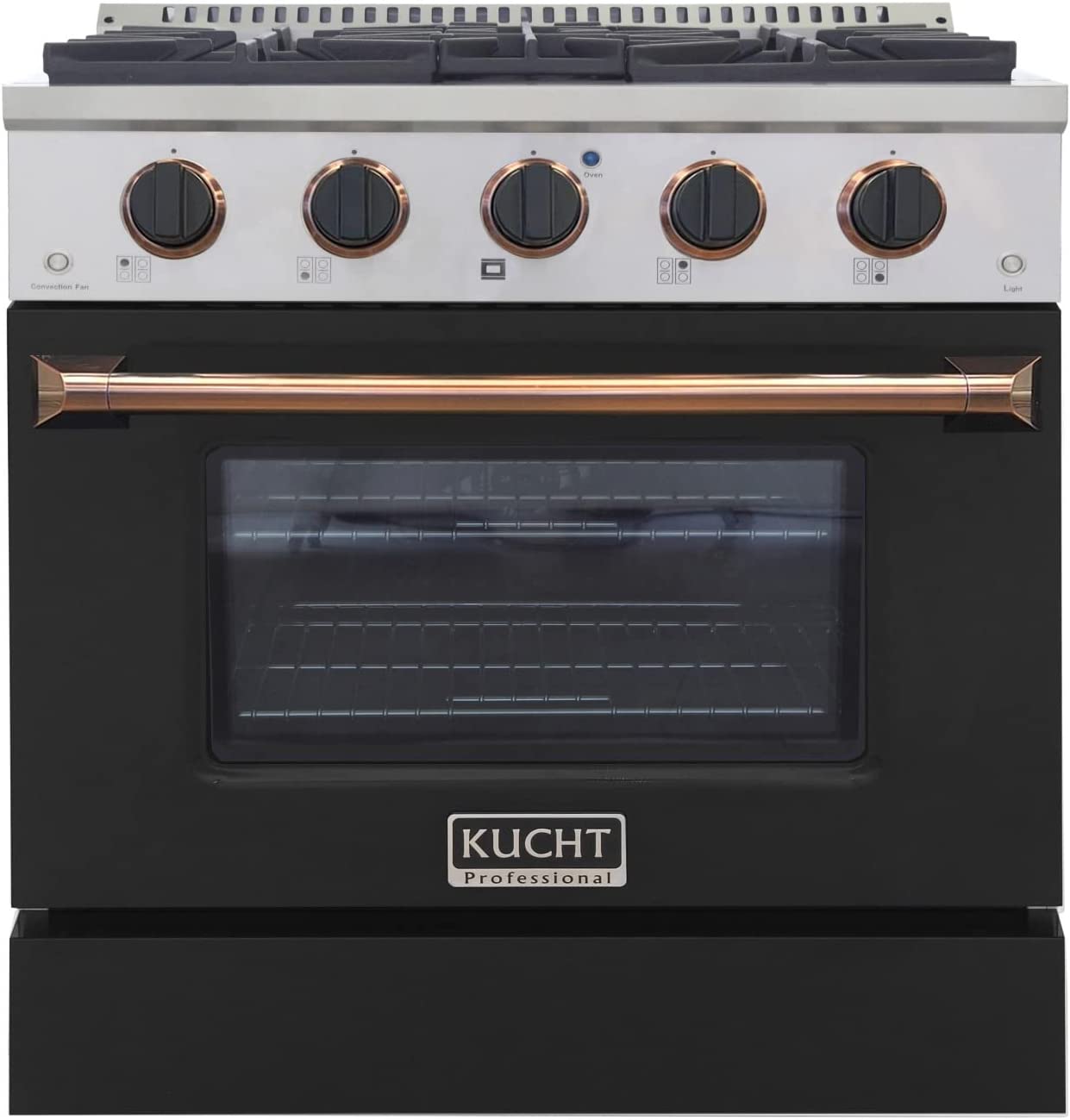 Kucht Signature 30" Gas Range with Convection Oven in Black with Black Knobs & Gold Handle KNG301-K-GOLD