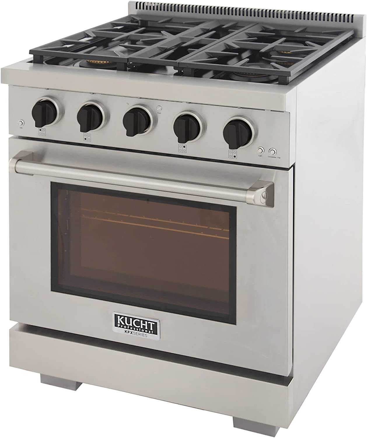 Kucht 30-Inch Gas Range in Stainless Steel with Black Knob KFX300-K