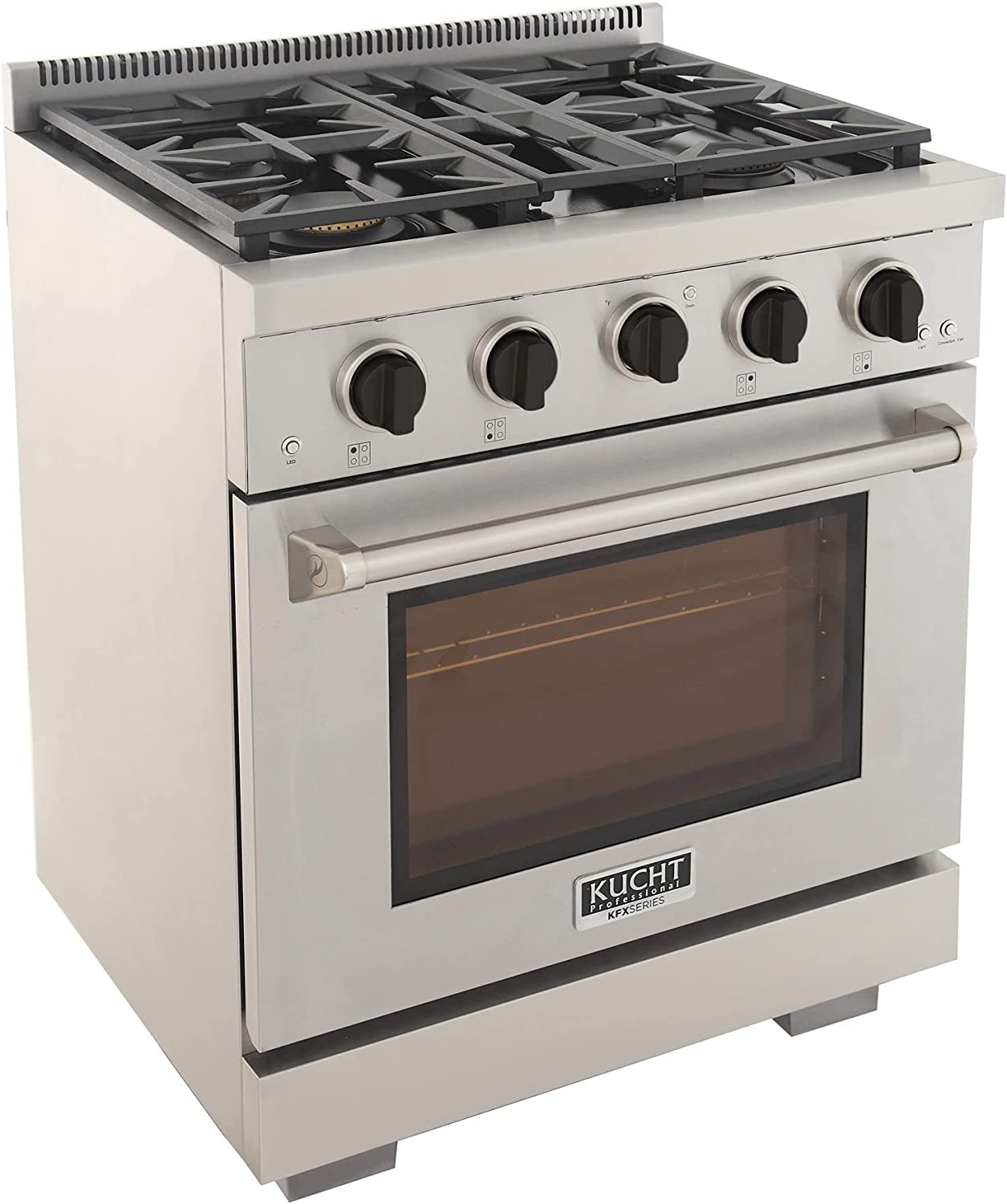 Kucht 30-Inch Gas Range in Stainless Steel with Black Knob KFX300-K