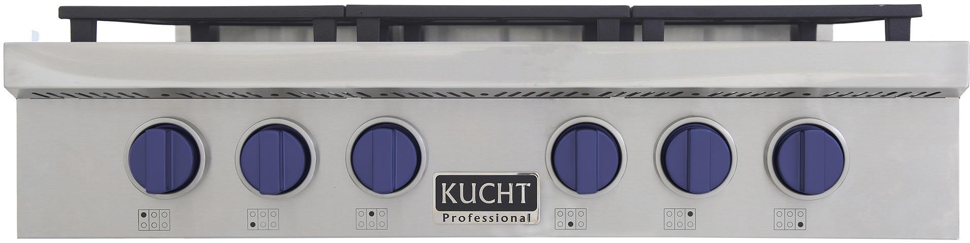 Kucht 36-Inch 6 Burner Gas Rangetop in Stainless Steel with Royal Blue Knob KFX369T-B