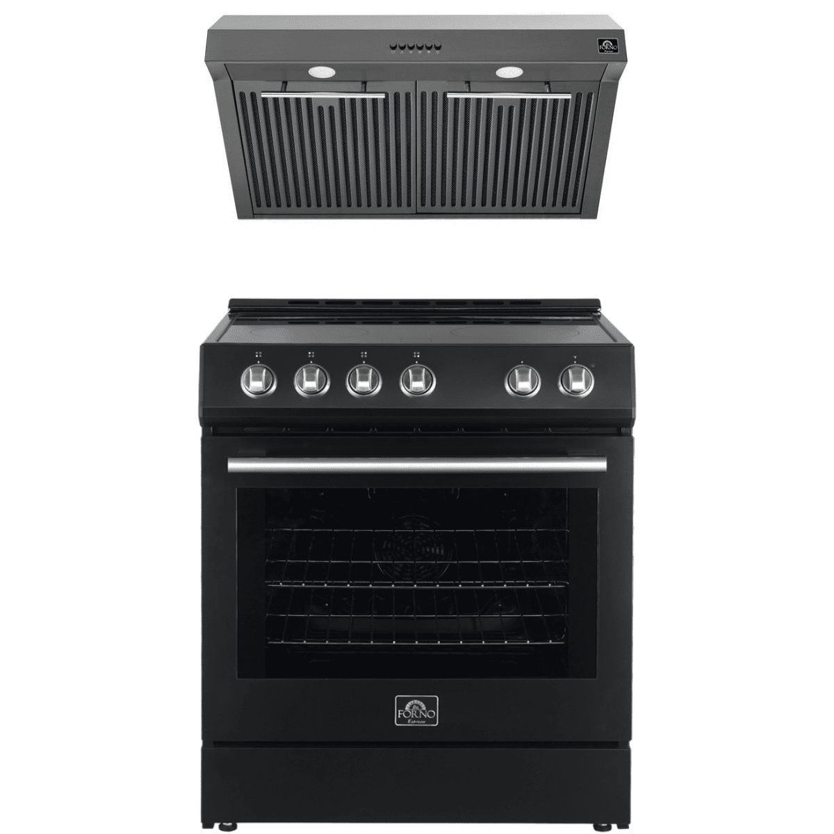 Forno Espresso Package - 30" Electric Range and Range Hood in Stainless Steel, Black, or White with Accents