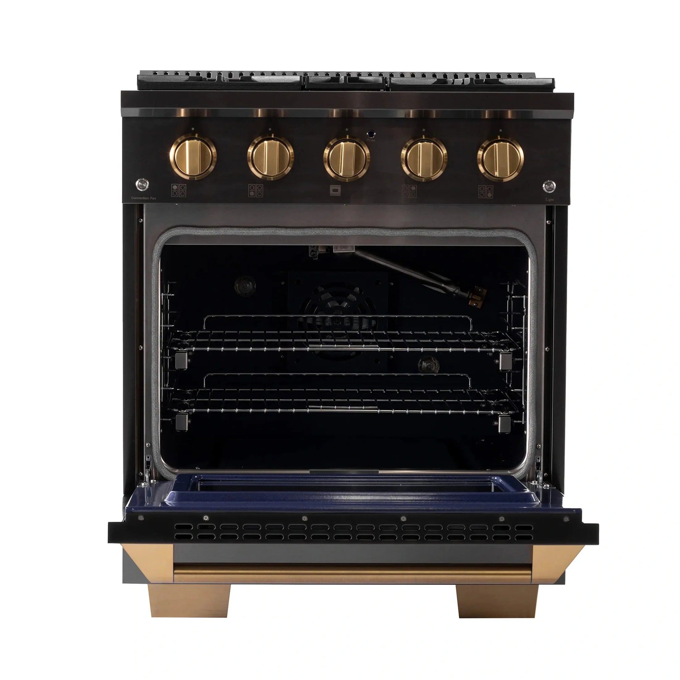 KUCHT Gemstone Professional 30-Inch 4.2 cu. ft. Propane Gas Range with Sealed Burners and Convection Oven in Titanium Stainless Steel with Gold Accents KEG303/LP