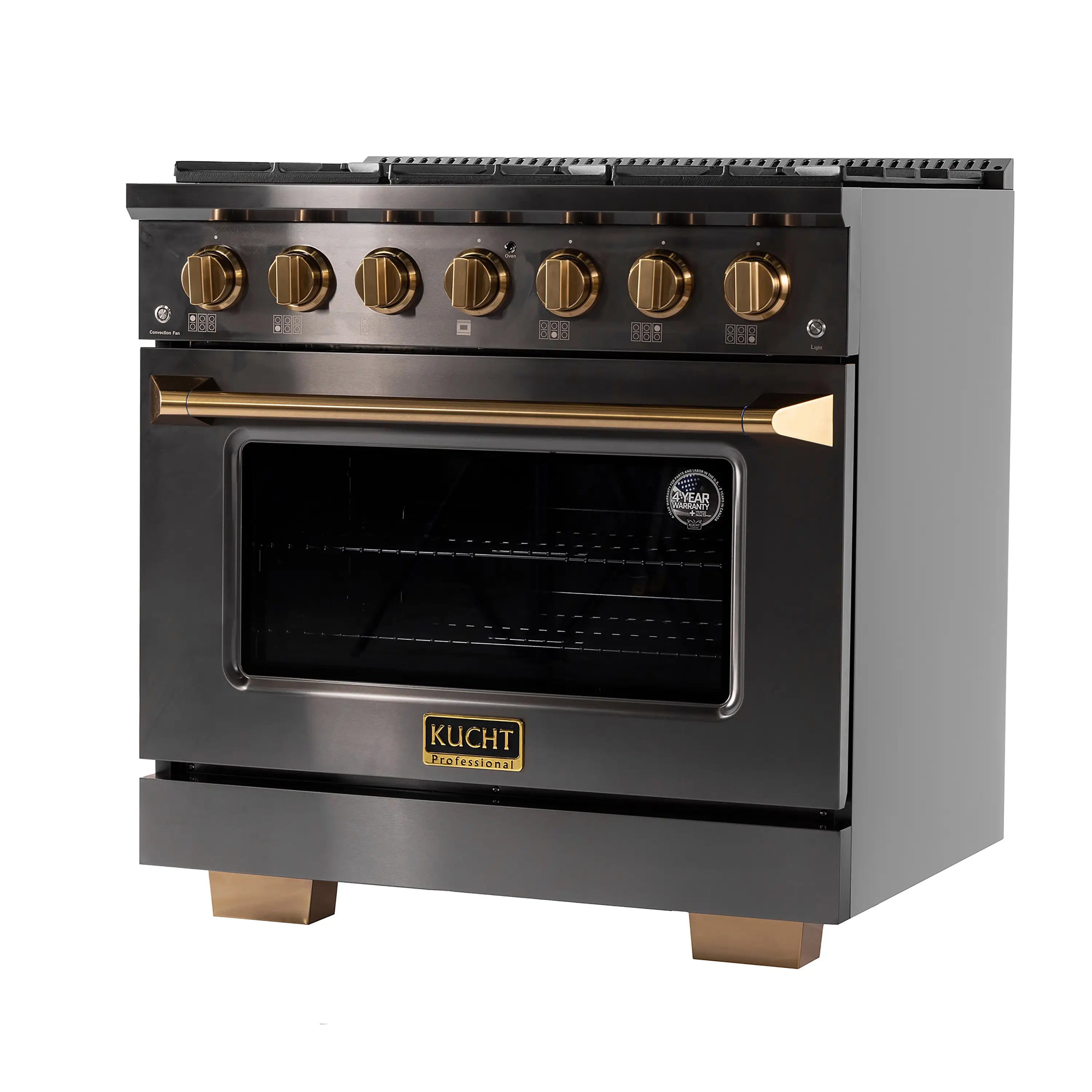 KUCHT Gemstone Professional 36-Inch 5.2 Cu. Ft. Dual Fuel Range for Propane Gas with Sealed Burners and Convection Oven in Titanium Stainless Steel KED364/LP