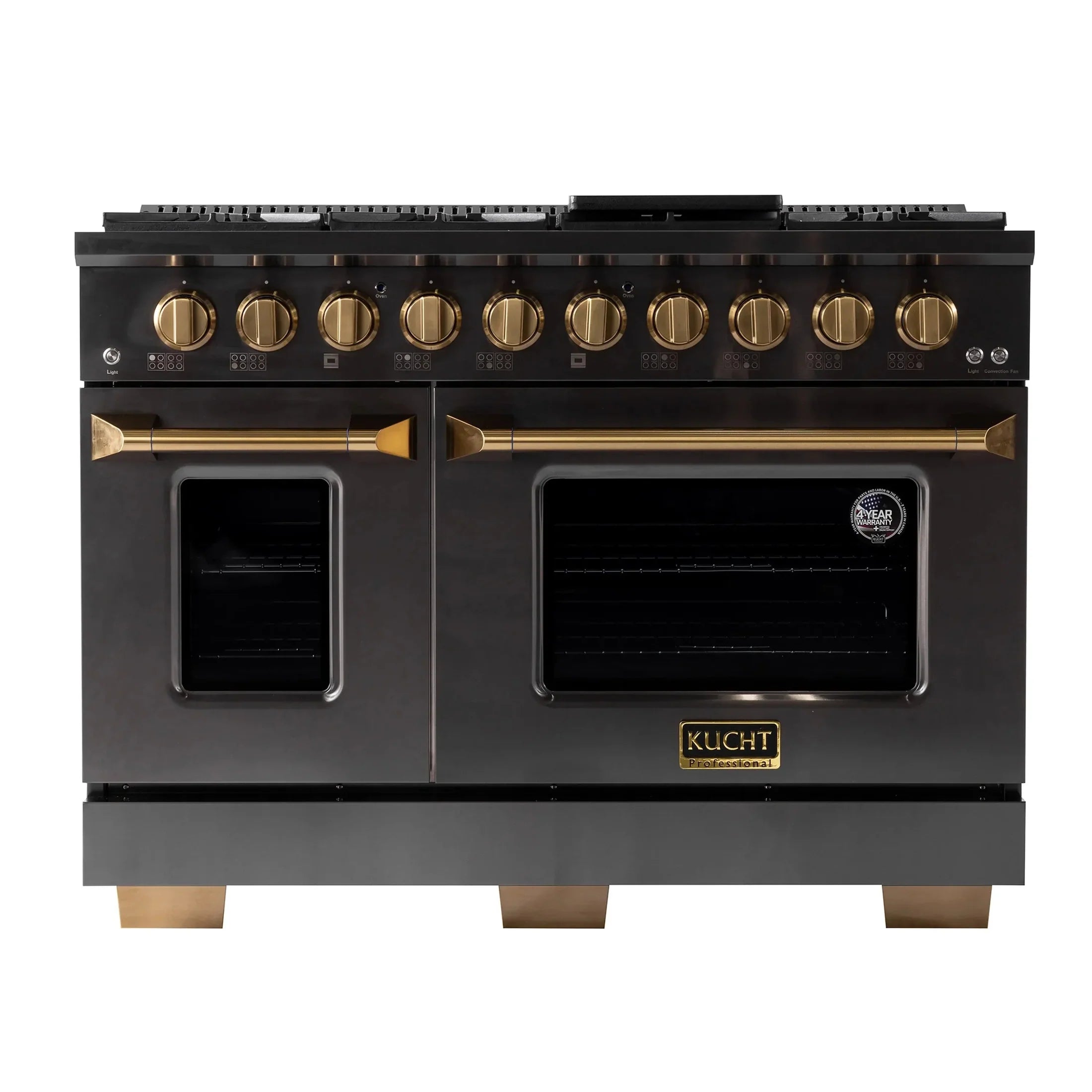 KUCHT Gemstone Professional 48-Inch 46.7 Cu. Ft. Dual Fuel Range for Natural Gas with Sealed Burners and Convection Oven in Titanium Stainless Steel KED484