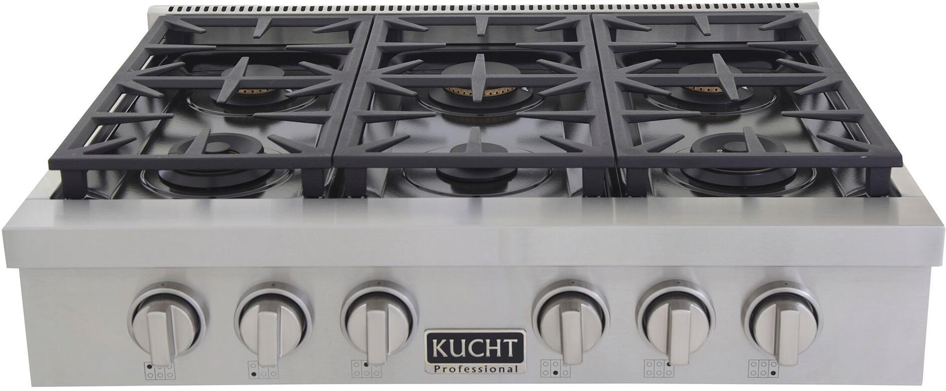 Kucht 36-Inch 6 Burner Gas Rangetop in Stainless Steel with Silver Accents KFX369T-S