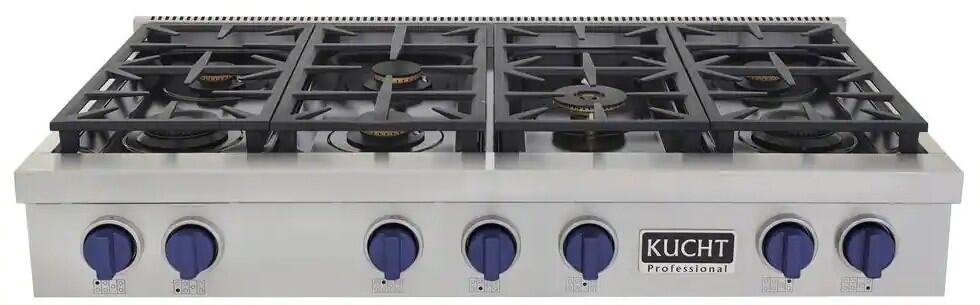 Kucht 48-Inch 6 Burner Gas Rangetop in Stainless Steel with Royal Blue Knob KFX489T-B