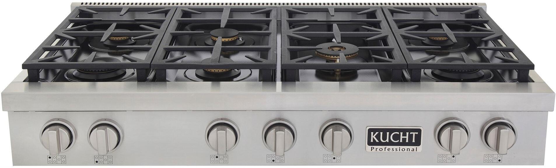 Kucht 48-Inch 6 Burner Gas Rangetop in Stainless Steel with Silver Accents KFX489T-S