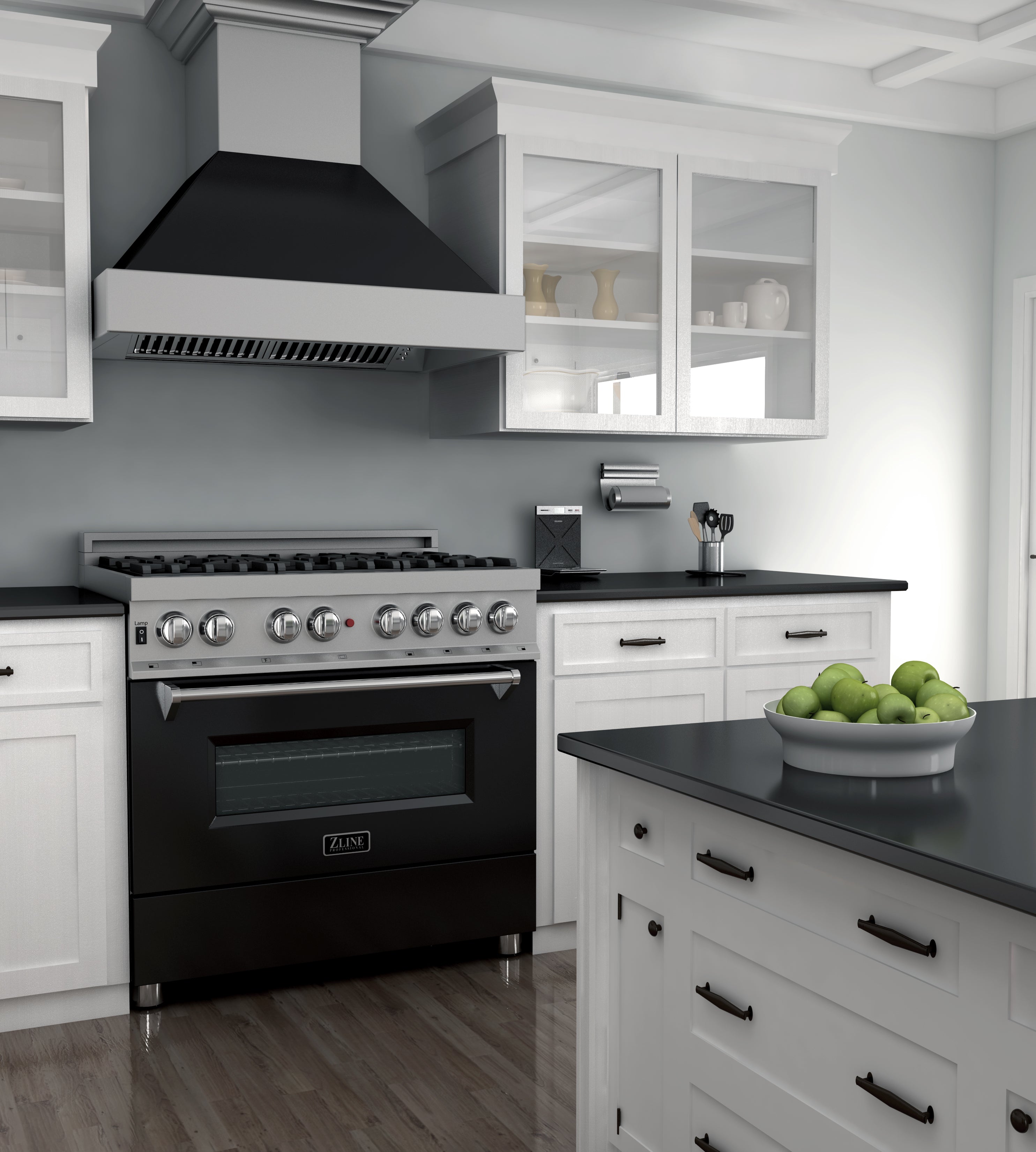 ZLINE 36 in. Professional Dual Fuel Range in Fingerprint Resistant Stainless Steel with Black Matte Door (RAS-BLM-36)