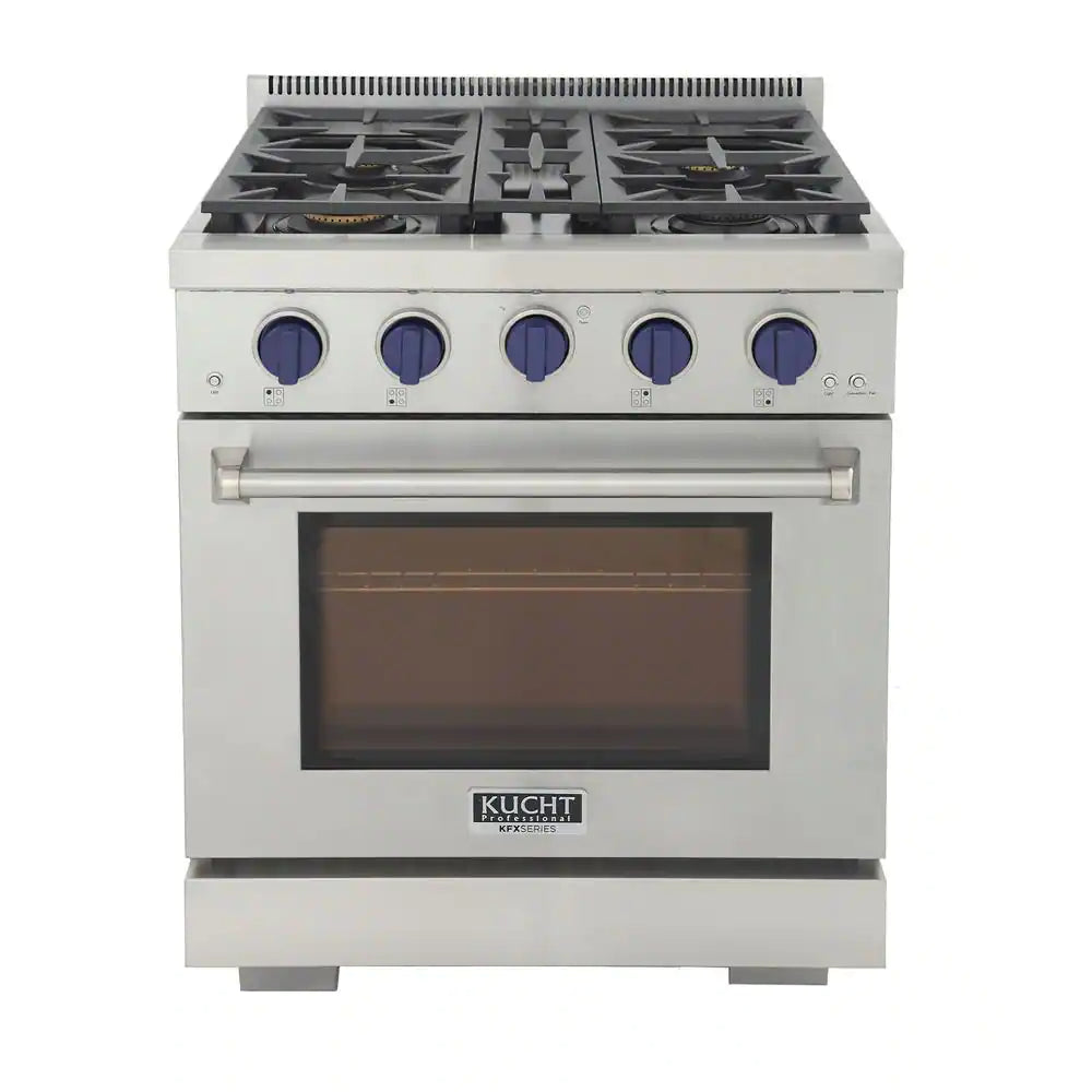 Kucht 30-Inch Gas Range in Stainless Steel with Blue Knob KFX300-B