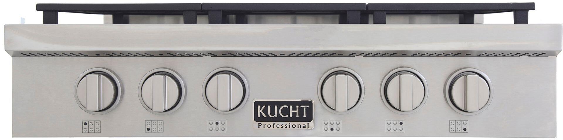 Kucht 36-Inch 6 Burner Gas Rangetop in Stainless Steel with Silver Accents KFX369T-S