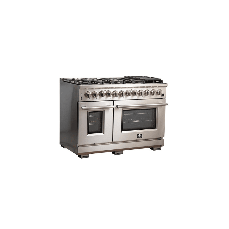FORNO Fratta 48" Platinum Freestanding Dual Fuel Range with 240v Electric Oven - 8 Burners, Griddle, and 160,000 BTUs -FFSGS6187-48