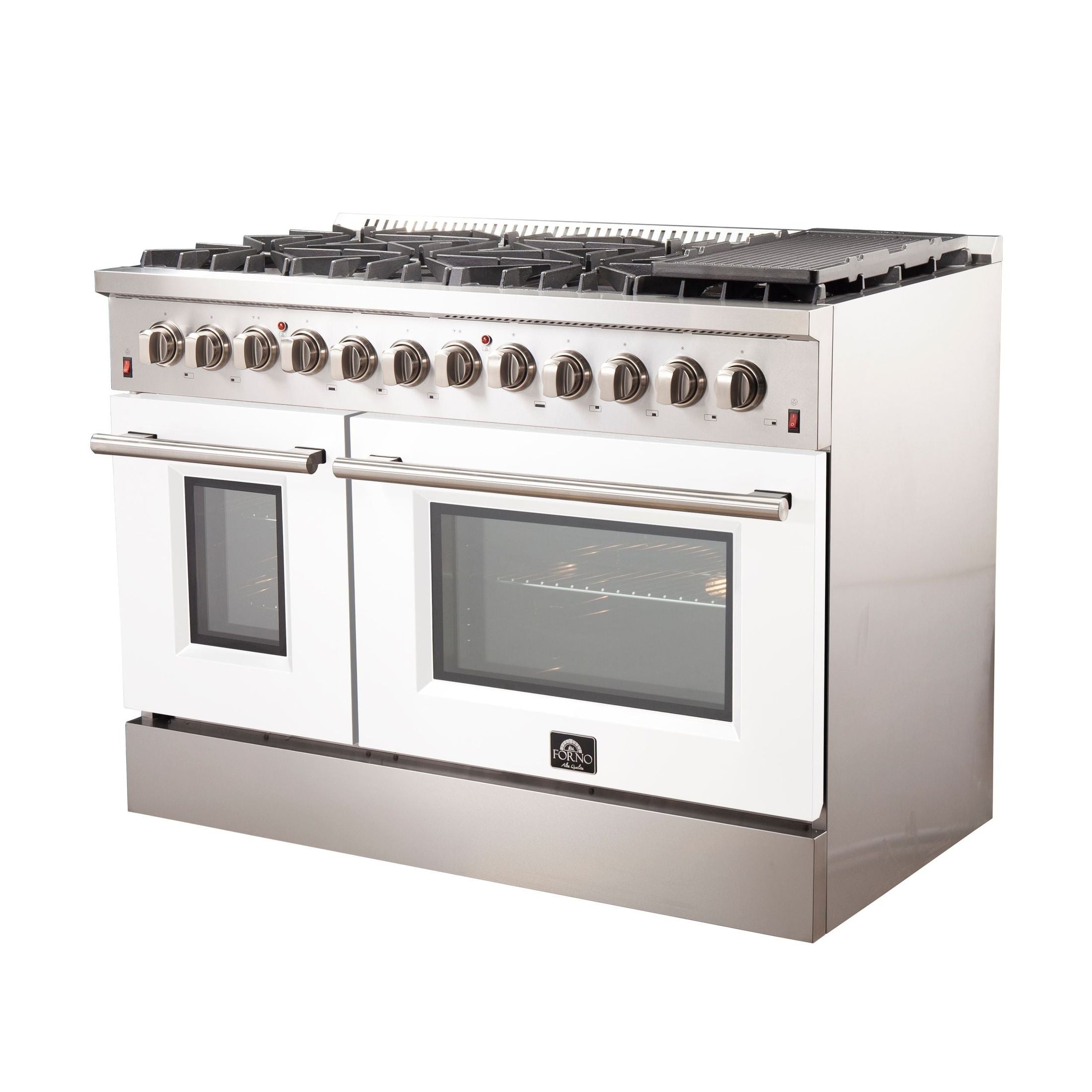 FORNO Galiano - Gold Professional 48" Freestanding Dual Fuel 240V Electric Colored Door Oven Range FFSGS6156-48RED