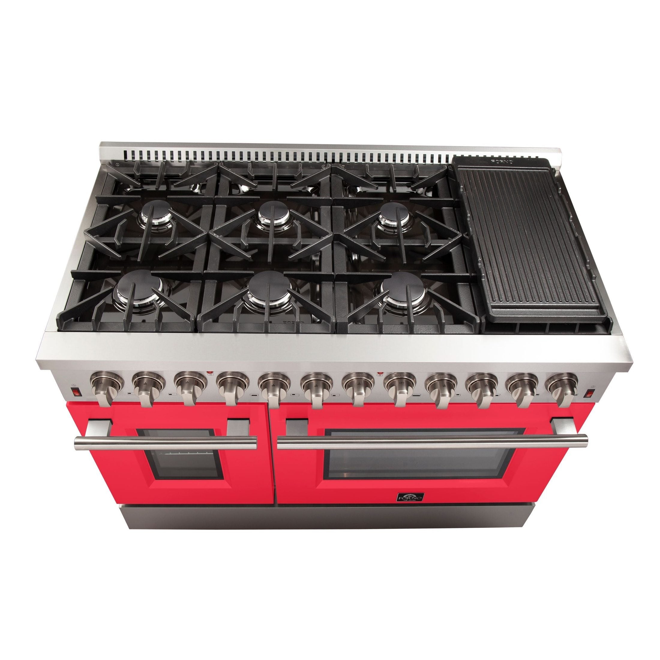 FORNO Galiano - Gold Professional 48" Freestanding Dual Fuel 240V Electric Colored Door Oven Range FFSGS6156-48RED