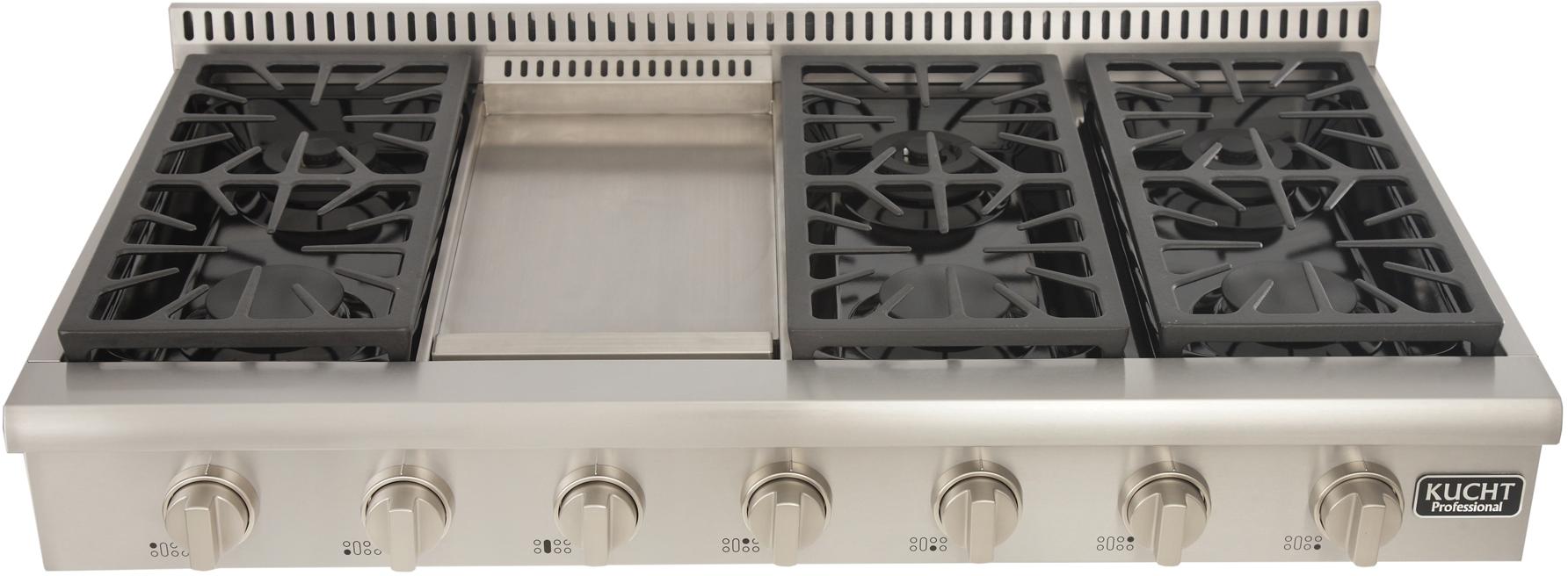 Kucht 48-Inch Gas Rangetop with Griddle in Stainless Steel KRT481GU