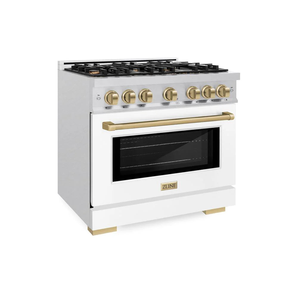 ZLINE 36" 4.6 cu. ft. Range with Gas Stove and Gas Oven in DuraSnow Stainless Steel with White Matte Door and Accents - RGSZ-WM-36
