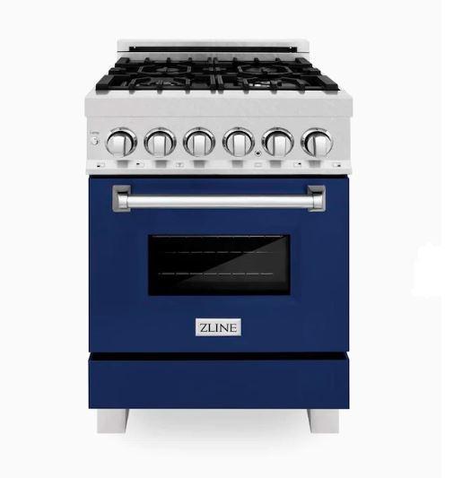ZLINE 24" Professional Dual Fuel Range in Dura Snow Stainless Steel with Color Door Options