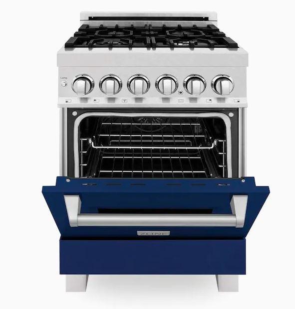 ZLINE 24" Professional Dual Fuel Range in Dura Snow Stainless Steel with Color Door Options