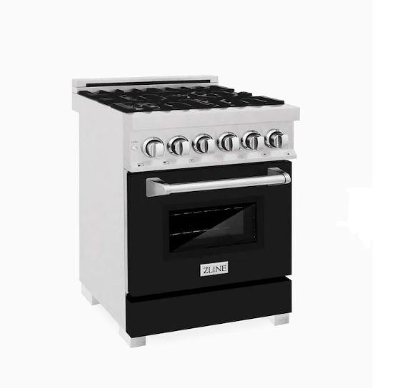 ZLINE 24" Professional Dual Fuel Range in Dura Snow Stainless Steel with Color Door Options