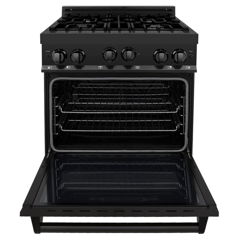 ZLINE 30 in. Gas Range in Black Stainless Steel & 30 in. Range Hood Package, 2KP-RGBRH30
