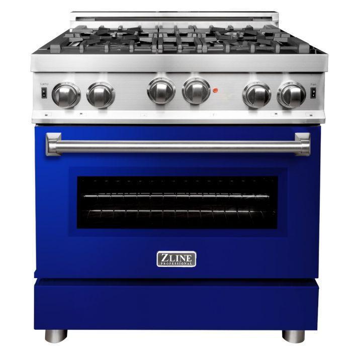 ZLINE Appliance Package - 30 in. Gas Range with Blue Gloss Door & 30 in. Range Hood - 2KP-RGBGRH30