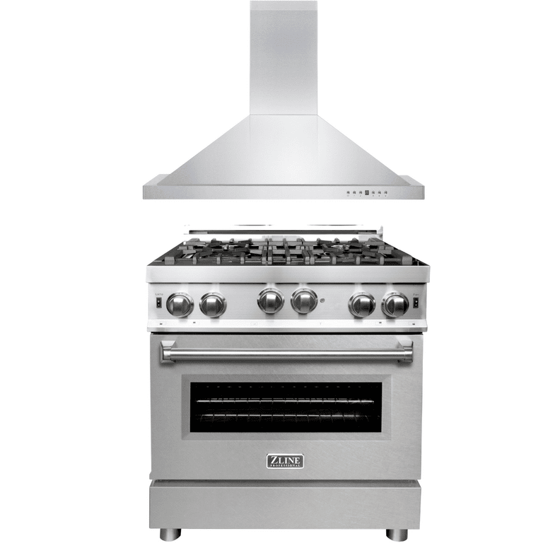 ZLINE Appliance Package - 30 in. Gas Range with DuraSnow® Door & 30 in. Range Hood 