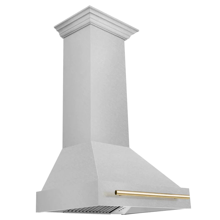 ZLINE 30 Inch Autograph Edition DuraSnow Range Hood with DuraSnow Shell and Gold Handle, 8654SNZ-30-G