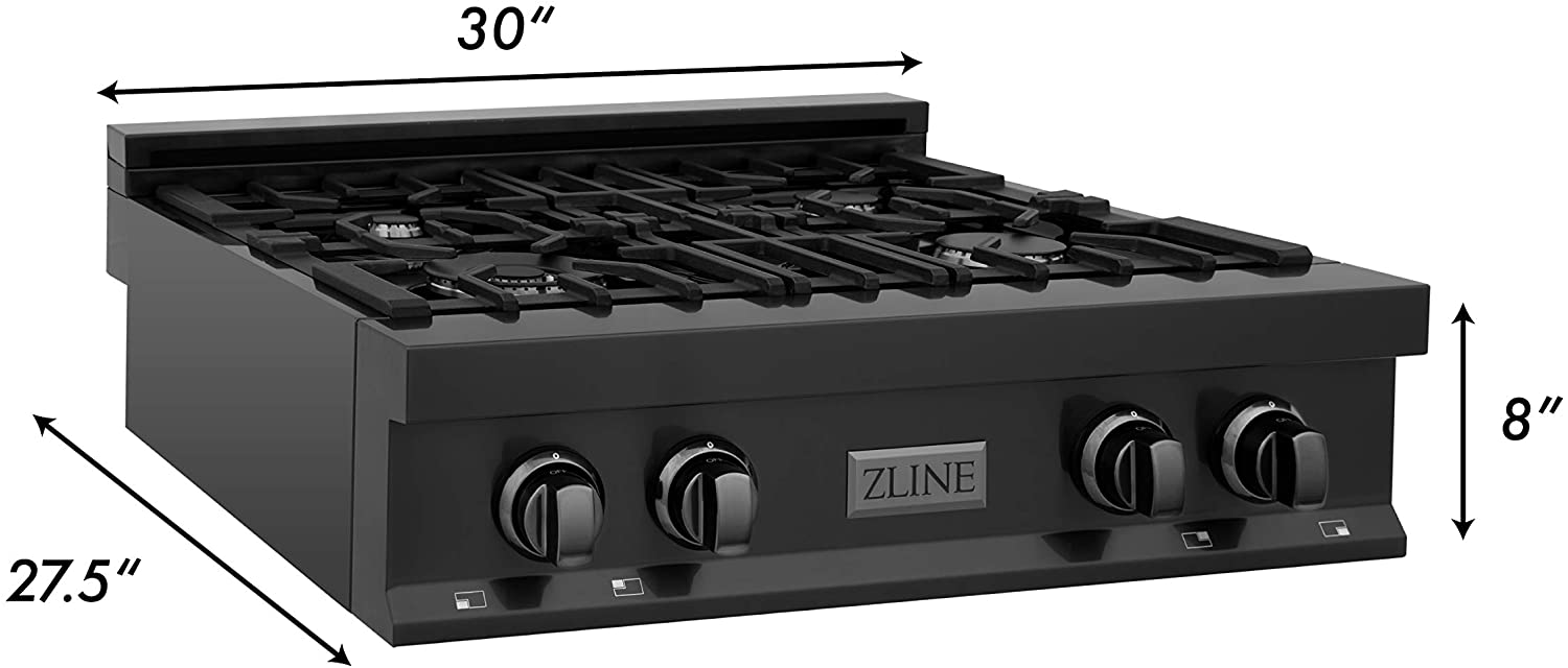 ZLINE 30" Porcelain Rangetop in Black Stainless with 4 Gas Burners