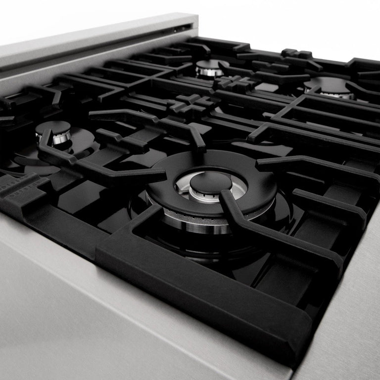 ZLINE Appliance Package - 30" Professional Gas Range in DuraSnow® with Red Matte Door & 30" Range Hood Package - 2KP-RGSRMRH30