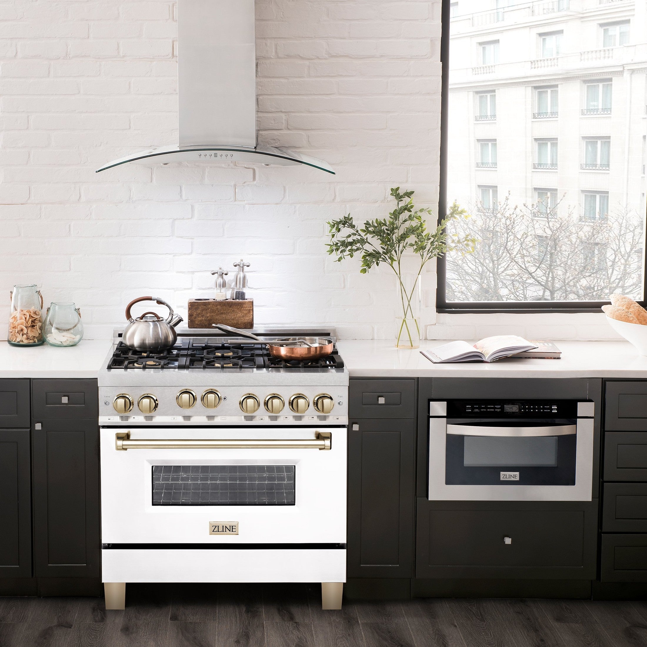 ZLINE 36" 4.6 cu. ft. Range with Gas Stove and Gas Oven in DuraSnow Stainless Steel with White Matte Door and Accents
