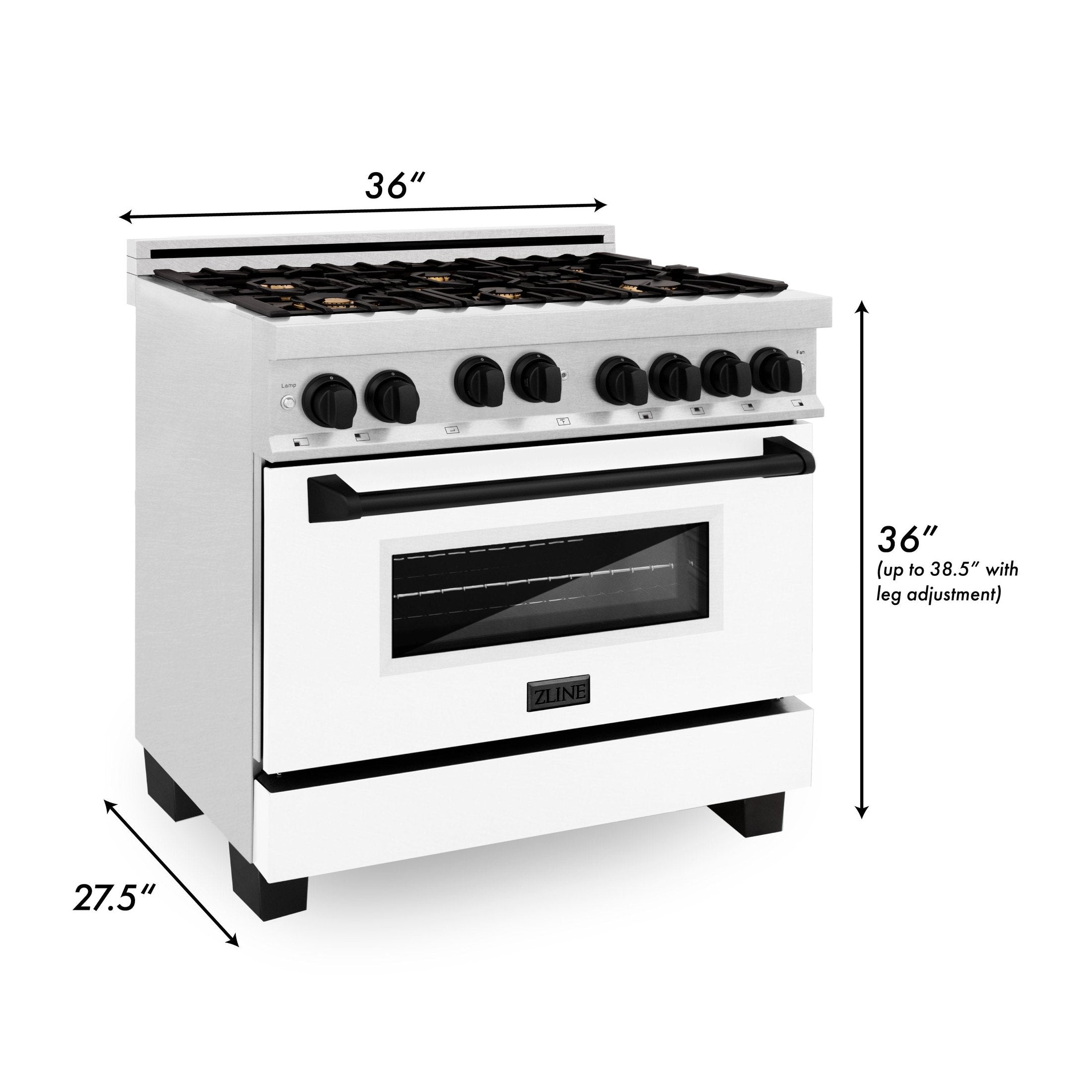 ZLINE 36" 4.6 cu. ft. Range with Gas Stove and Gas Oven in DuraSnow Stainless Steel with White Matte Door and Accents