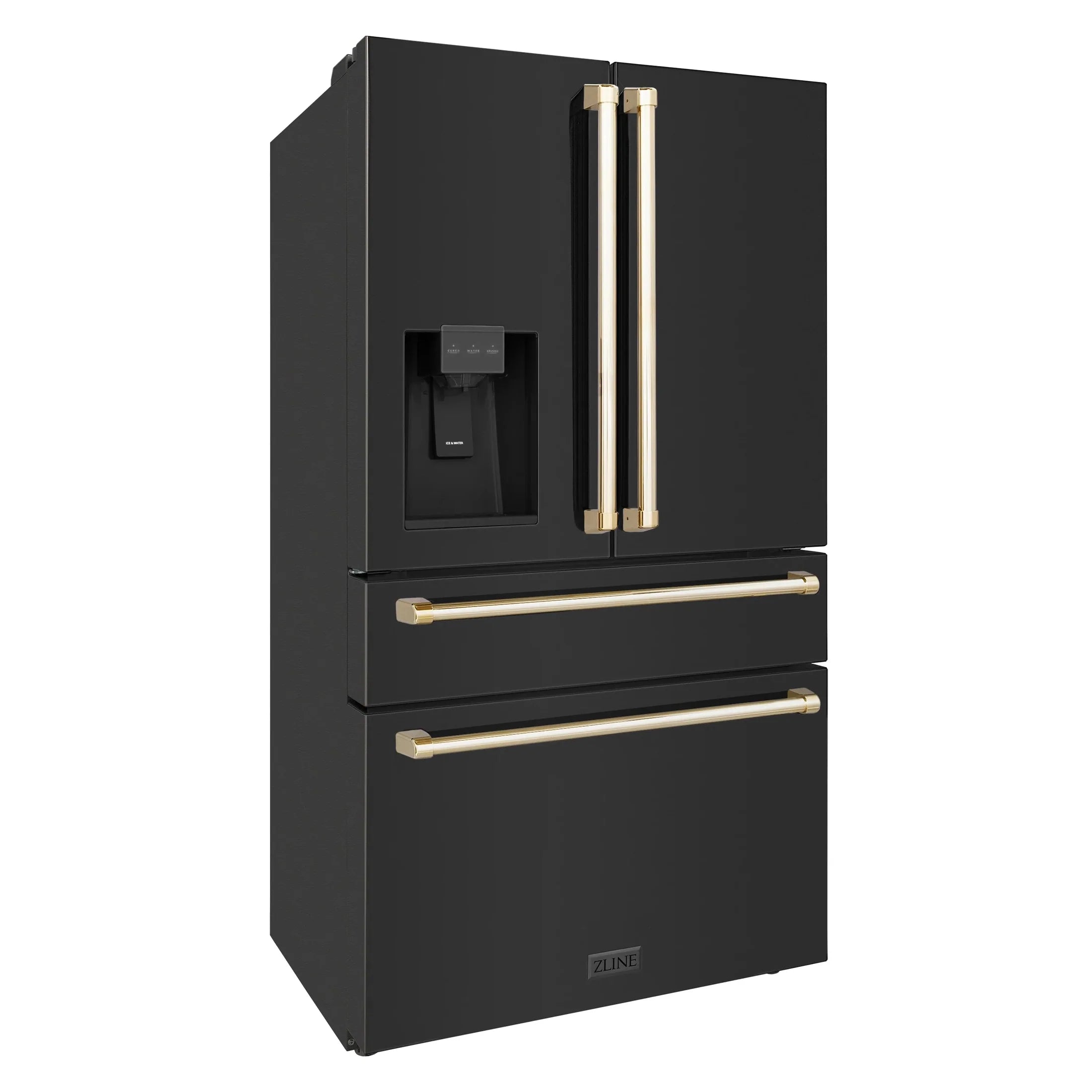 ZLINE 36" Autograph Edition 21.6 cu. ft Freestanding French Door Refrigerator with Water and Ice Dispenser in Fingerprint Resistant Black Stainless Steel with Autograph Handles