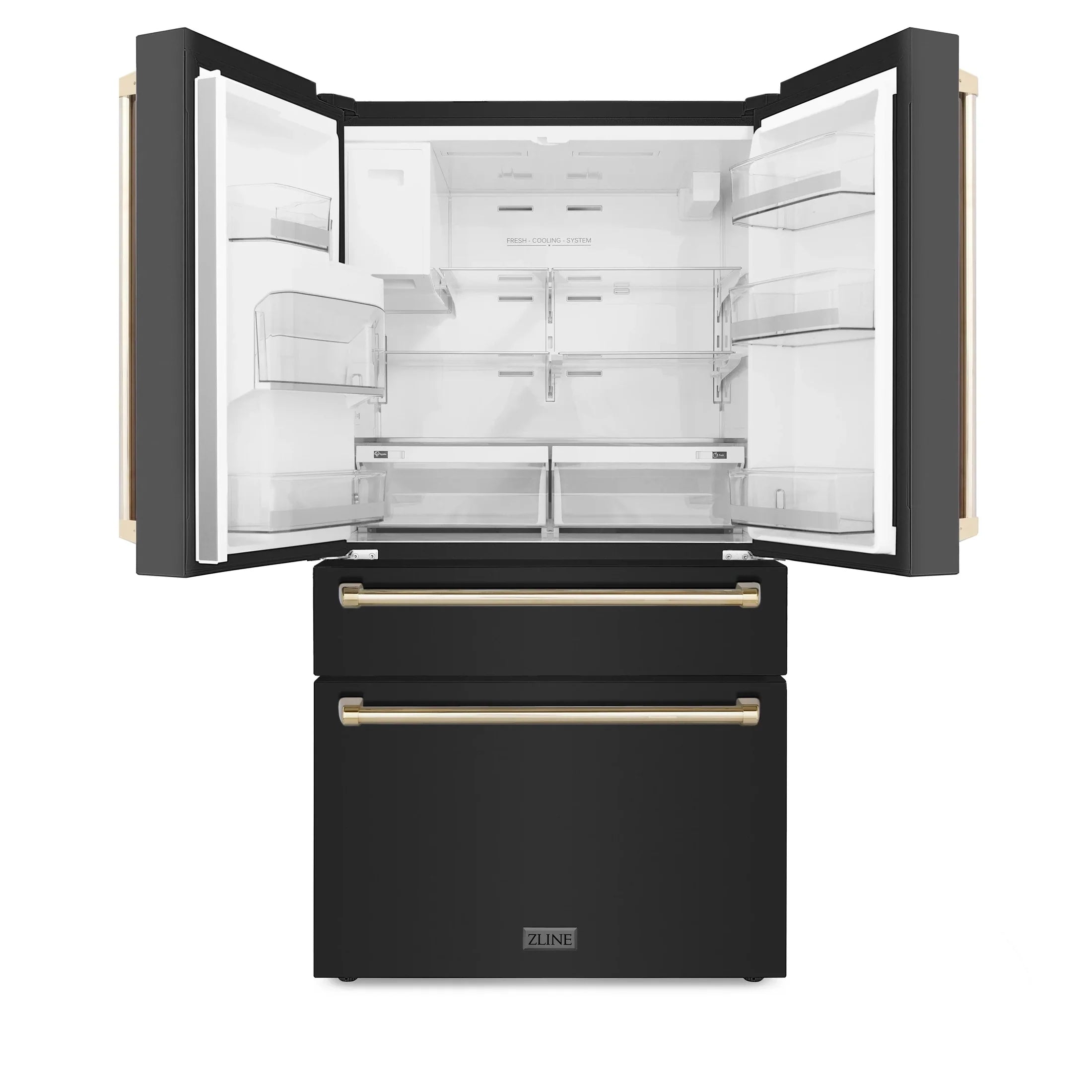 ZLINE 36" Autograph Edition 21.6 cu. ft Freestanding French Door Refrigerator with Water and Ice Dispenser in Fingerprint Resistant Black Stainless Steel with Autograph Handles