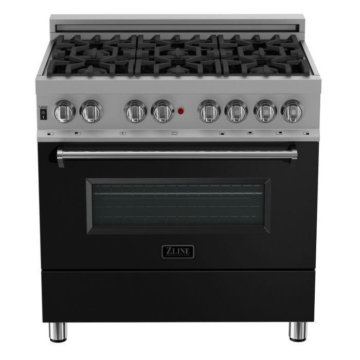 ZLINE Appliance Package - 36" Dual Fuel Range in DuraSnow® with Black Matte Door & 36" Range Hood - 2KP-RASBLMRH36