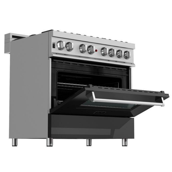 ZLINE Appliance Package - 36" Dual Fuel Range in DuraSnow® with Black Matte Door & 36" Range Hood - 2KP-RASBLMRH36