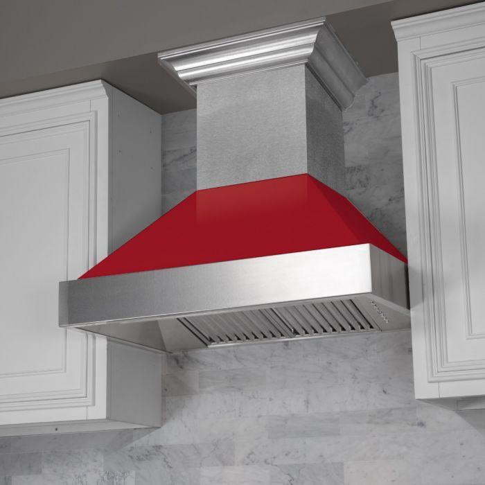 ZLINE Appliance Package - 36" Dual Fuel Range in DuraSnow® with Red Gloss Door & 36" Range Hood - 2KP-RASRGRH36