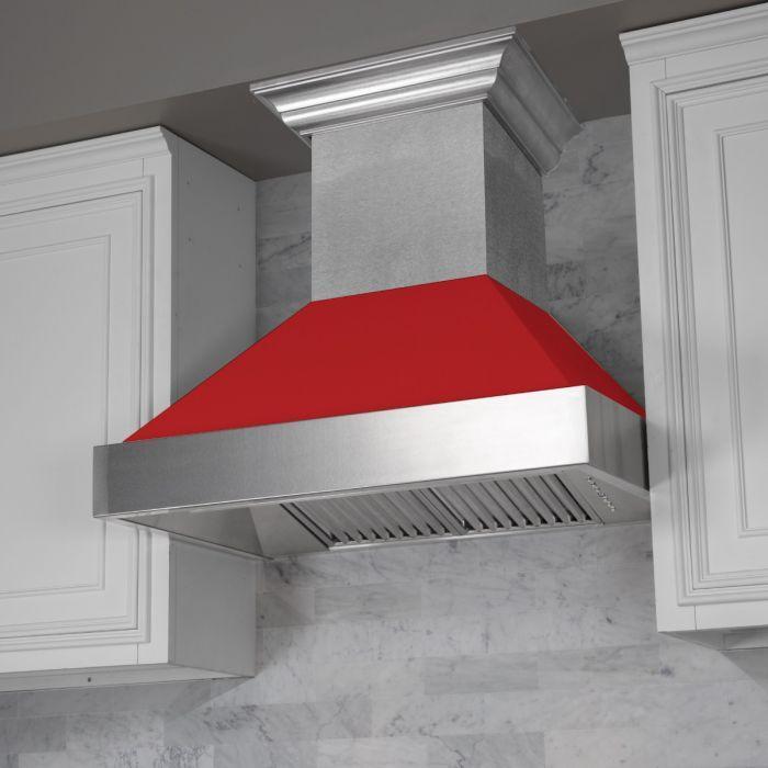 ZLINE Appliance Package - 36" Dual Fuel Range in DuraSnow® with Red Matte Door & 36" Range Hood - 2KP-RASRMRH36