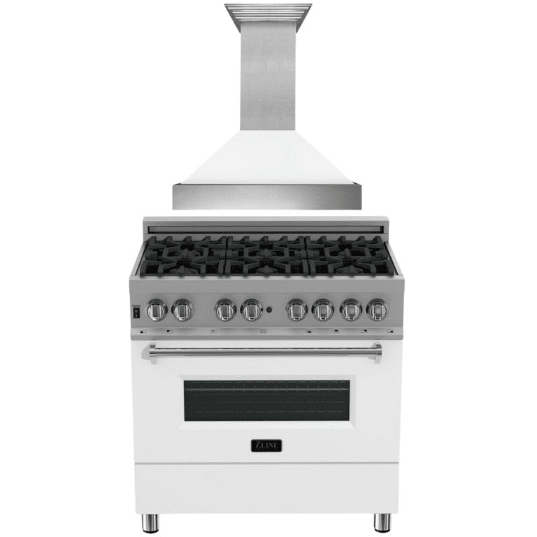 ZLINE Appliance Package - 36" Dual Fuel Range in DuraSnow® with White Matte Door & 36" Range Hood Package
