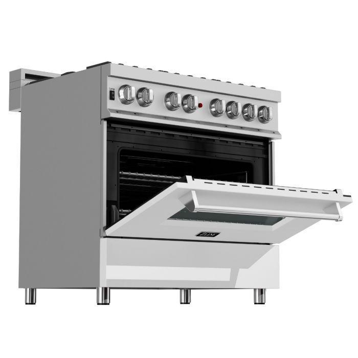 ZLINE Appliance Package - 36" Dual Fuel Range in DuraSnow® with White Matte Door & 36" Range Hood Package - 2KP-RASWMRH36