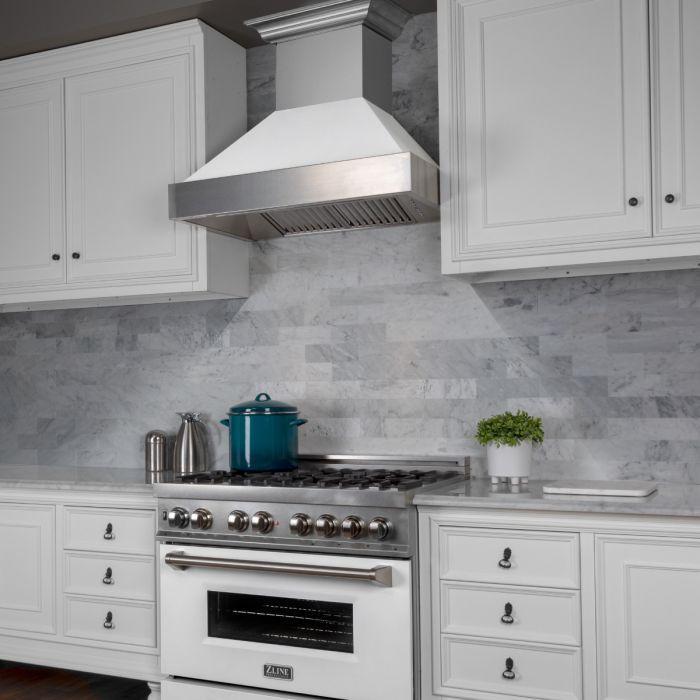 ZLINE Appliance Package - 36" Dual Fuel Range in DuraSnow® with White Matte Door & 36" Range Hood Package - 2KP-RASWMRH36