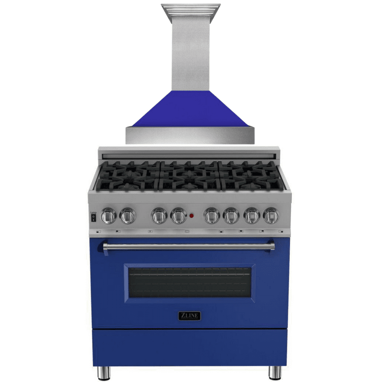ZLINE Appliance Package - 36" Dual Fuel Range with Blue Matte Door & 36" Range Hood