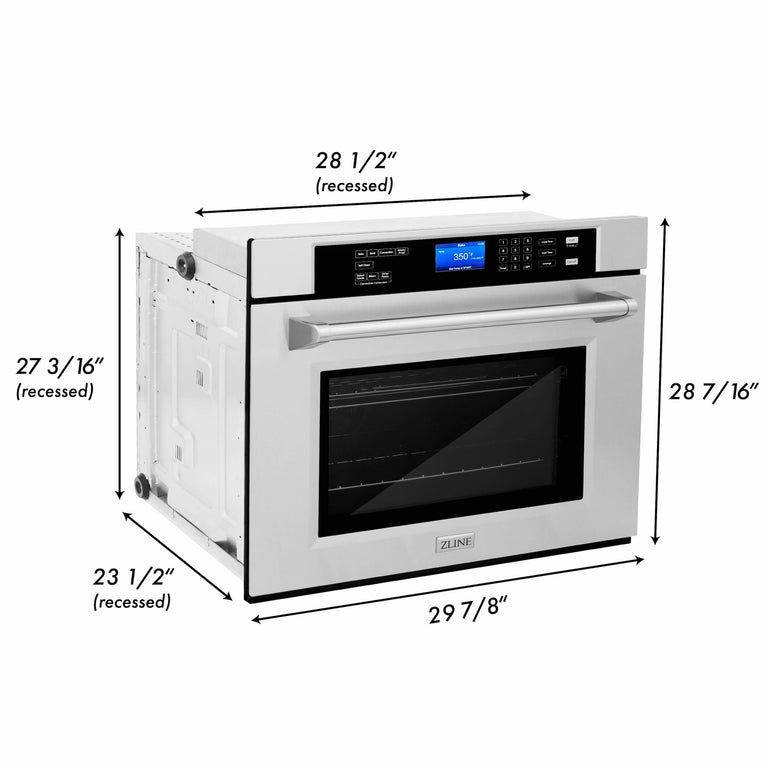 ZLINE 4-Piece Appliance Package - 30 In. Rangetop, Range Hood, Refrigerator, and Double Wall Oven in Stainless Steel - 4KPR-RTRH30-AWS