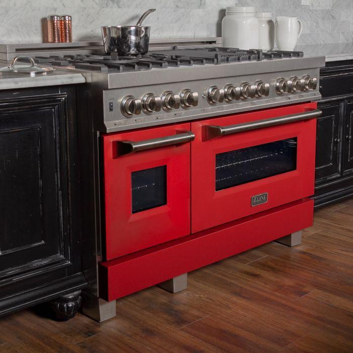 ZLINE Appliance Package - 48" Dual Fuel Range with Red Matte Door & 48" Range Hood - 2KP-RASRMRH48