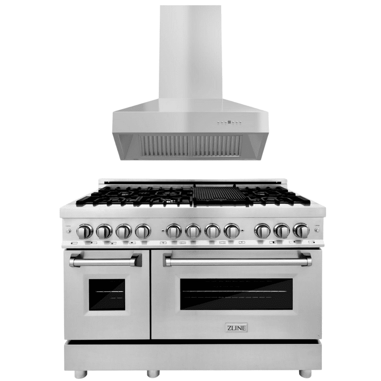 ZLINE 48 in. Dual Fuel Range & 48 in. 700 CFM Range Hood Package, 2KP-RARHC48