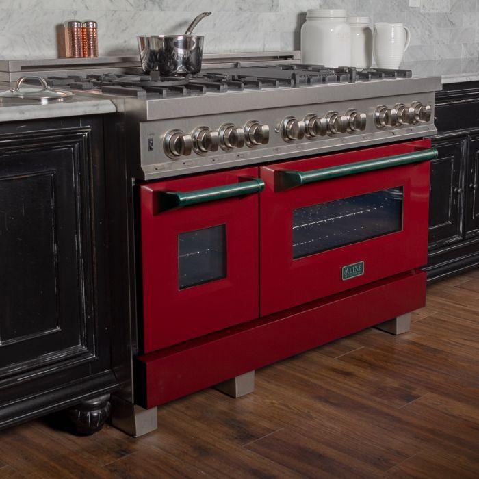 ZLINE Appliance Package - 48 in. Dual Fuel Range with Red Gloss Door & 48 in. Range Hood Package - 2KP-RASRGRH48