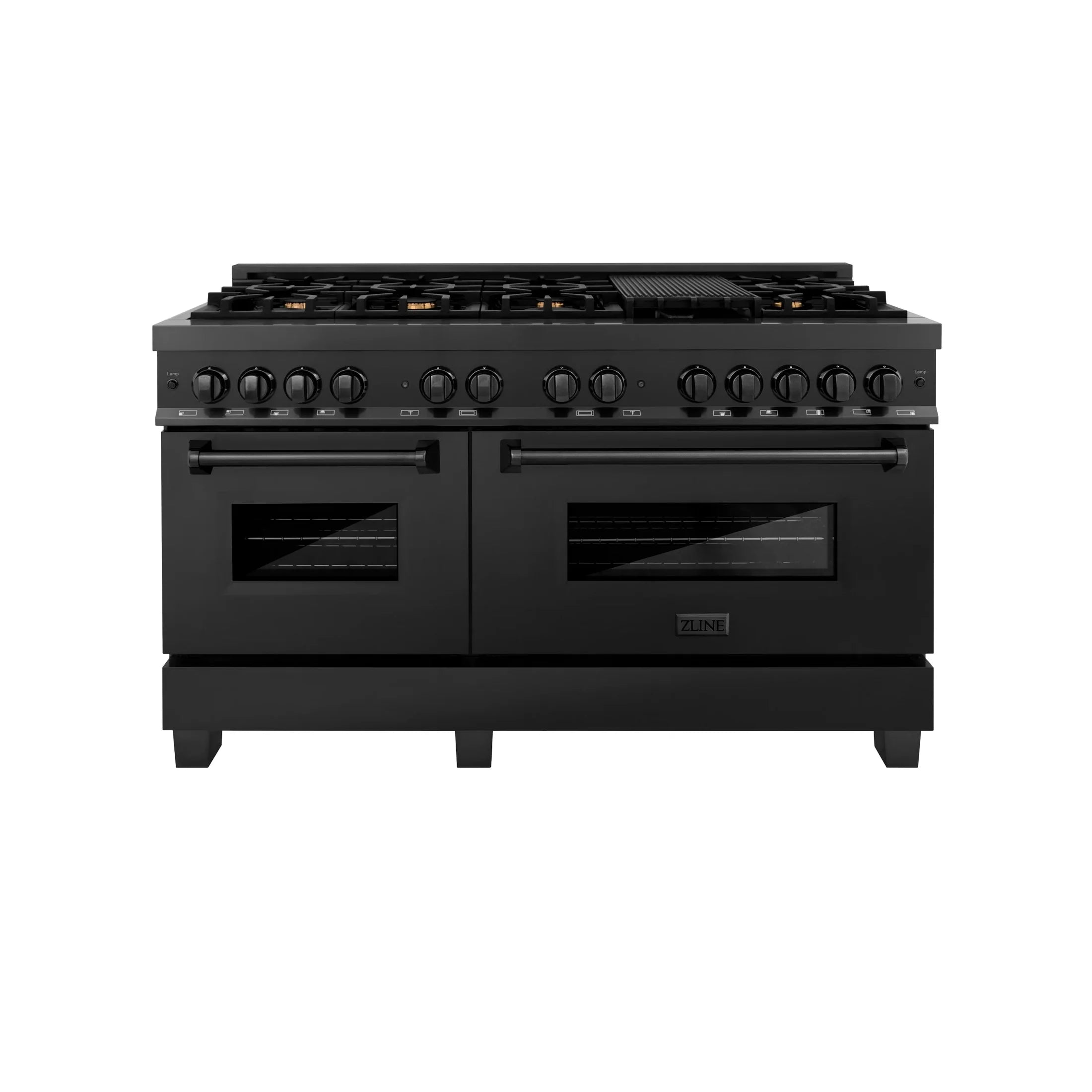ZLINE 60" 7.4 cu. ft. Dual Fuel Range with Gas Stove and Electric Oven in Black Stainless Steel with Brass Burners