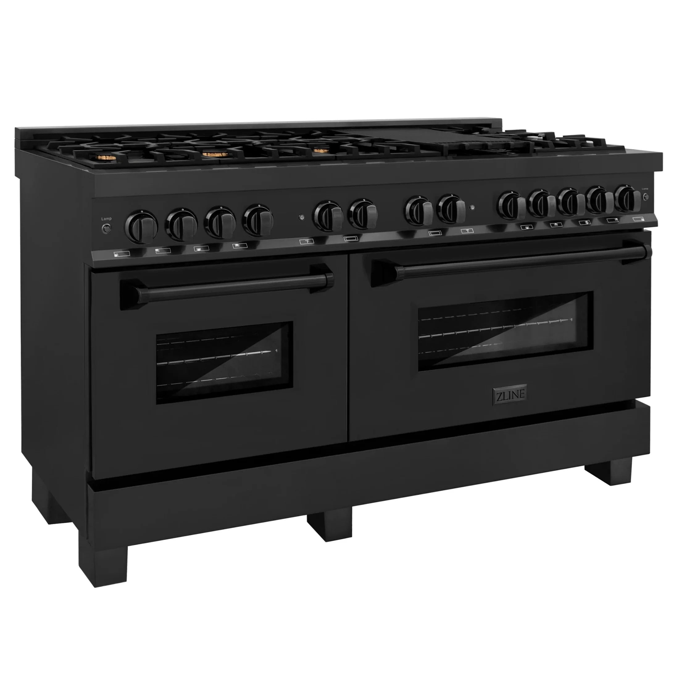ZLINE 60" 7.4 cu. ft. Dual Fuel Range with Gas Stove and Electric Oven in Black Stainless Steel with Brass Burners